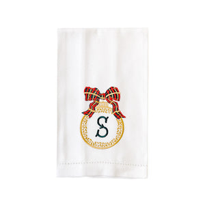 Plaid Bow Ornament Pique Linen Guest Towel