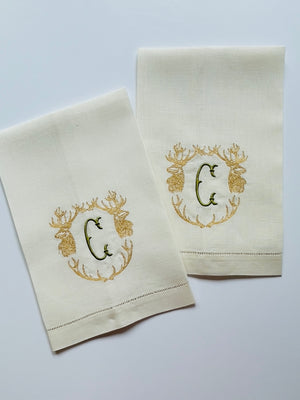 Deer Monogrammed Linen Guest Towel