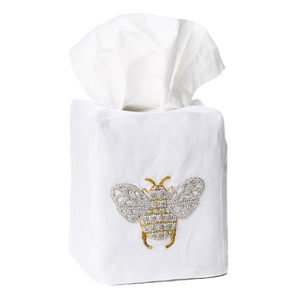 Bee Embroidered Linen Tissue Box Cover