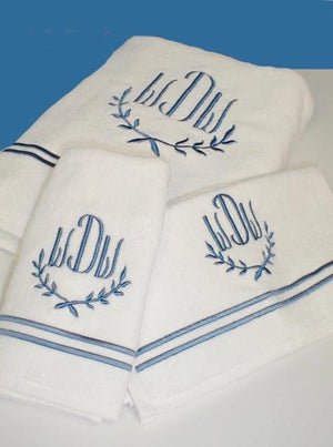 2 Line Embroidered Bath Towel Sets with Swiss Monogram