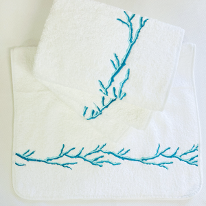 Sale- Pair of Turquoise Hand Towels-Coral Reef Design