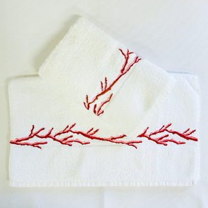 Sale- Coral Embroidered Hand Towels