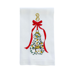 Pear Bow monogrammed pique linen guest towel.