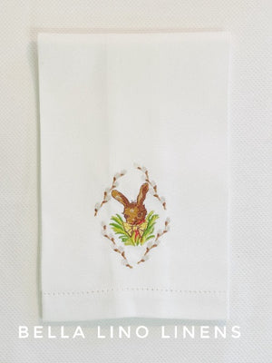 Bunny with willow frame pique linen guest towel.