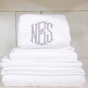 Cairo White Bath Towels with White Piped Edge