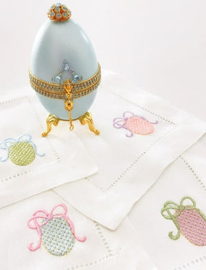 Easter Egg Embroidered Linen Cocktail Napkins
