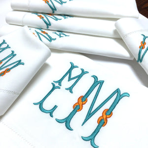Signature Monogrammed White Linen Napkins- 80 Monogram Styles