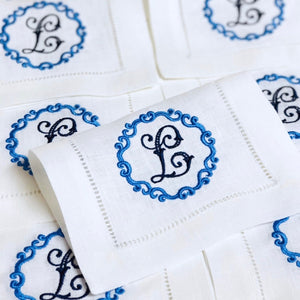 Signature Monogrammed White Linen Napkins- 80 Monogram Styles