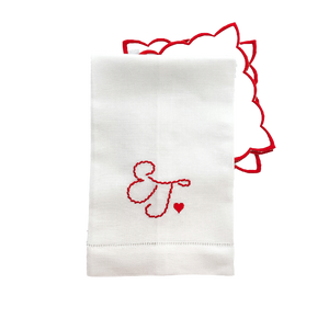 Valentines Day- Ginny Initial Heart Linen Guest Towel