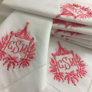 Signature Monogrammed White Linen Napkins- 80 Monogram Styles