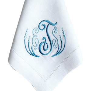 Signature Monogrammed White Linen Napkins- 80 Monogram Styles