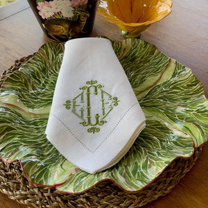 Signature Monogrammed White Linen Napkins- 80 Monogram Styles