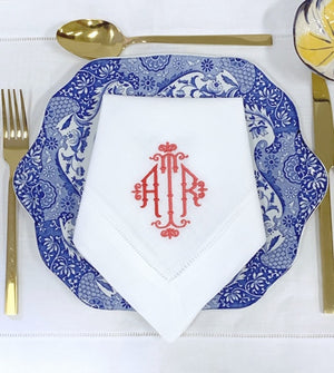 Signature Monogrammed White Linen Napkins- 80 Monogram Styles