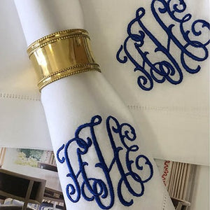 Signature Monogrammed White Linen Napkins- 80 Monogram Styles