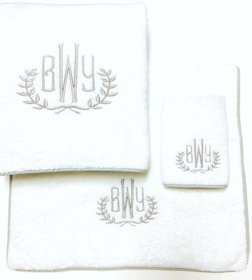 Matouk Cairo Scallop Piped Bath Towels-Monogrammed - Bella Lino Linens