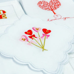 Valentines Embroidered Linen Cocktail Napkins & Guest Towels