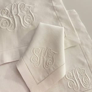 Signature Monogrammed White Linen Napkins- 80 Monogram Styles
