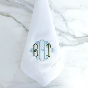Signature Monogrammed White Linen Napkins- 80 Monogram Styles
