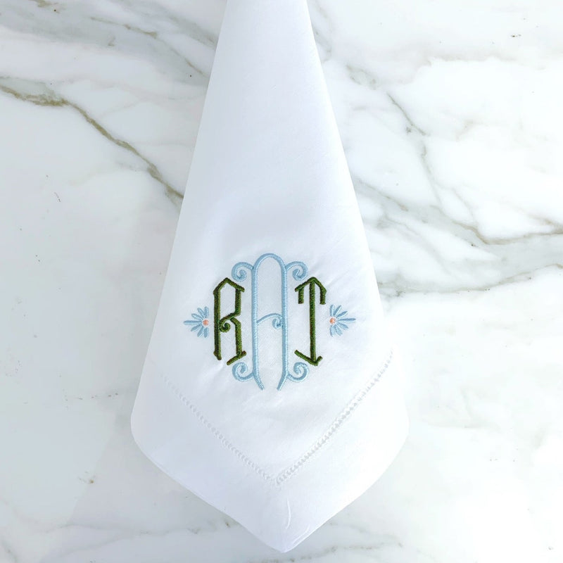Signature Monogrammed White Linen Napkins- 80 Monogram Styles - Bella ...