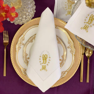 Signature Monogrammed White Linen Napkins- 80 Monogram Styles