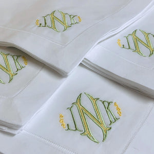Signature Monogrammed White Linen Napkins- 80 Monogram Styles