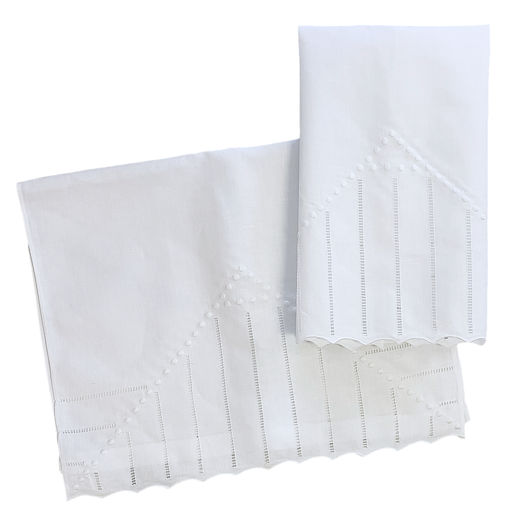 Sale-Scallop Dot Linen Guest Towel Pair