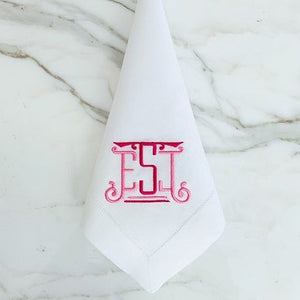 Signature Monogrammed White Linen Napkins- 80 Monogram Styles