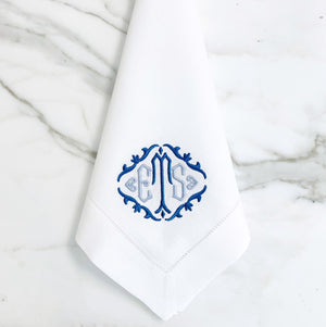 Signature Monogrammed White Linen Napkins- 80 Monogram Styles