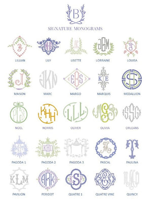 Signature Monogrammed White Linen Napkins- 80 Monogram Styles