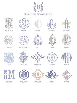 Signature Monogrammed White Linen Napkins- 80 Monogram Styles