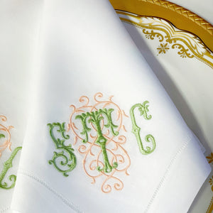 Signature Monogrammed White Linen Napkins- 80 Monogram Styles