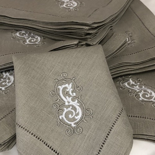 Monogrammed Grey No Iron Linen Look Hemstitched Napkins, Monogrammed No Iron  Gray Napkins, Monogrammed Cloth Napkins 