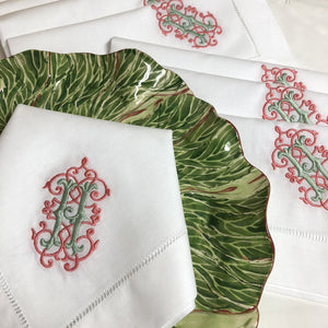 Signature Monogrammed White Linen Napkins- 80 Monogram Styles