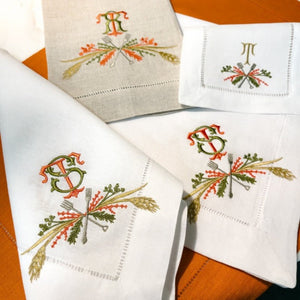 Signature Monogrammed White Linen Napkins- 80 Monogram Styles