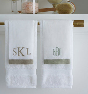 Filo contrast border linen guest towel with custom monogram