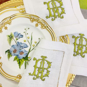 Signature Monogrammed White Linen Napkins- 80 Monogram Styles