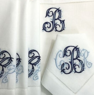 Signature Monogrammed White Linen Napkins- 80 Monogram Styles
