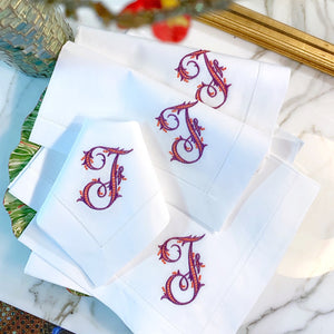 Signature Monogrammed White Linen Napkins- 80 Monogram Styles
