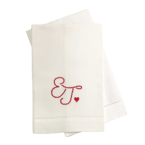 Valentines Day- Ginny Initial Heart Linen Guest Towel