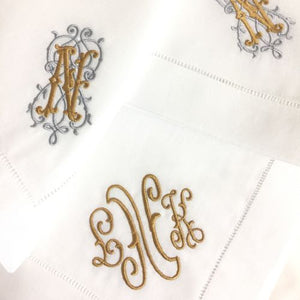 Signature Monogrammed White Linen Napkins- 80 Monogram Styles