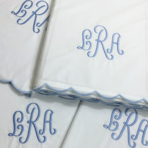 Scallop sheet set with Sophia Swiss Monogram