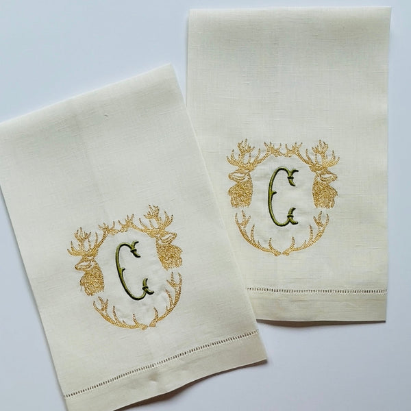 Deer Monogrammed Linen Guest Towel - Bella Lino Linens