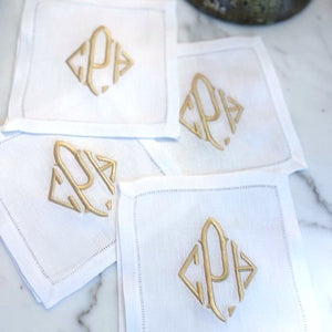 Kyle Monogrammed Linen Cocktail Napkins