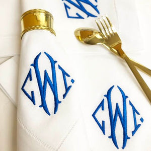 Signature Monogrammed White Linen Napkins- 80 Monogram Styles