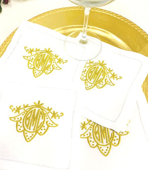Signature Monogrammed White Linen Napkins- 80 Monogram Styles