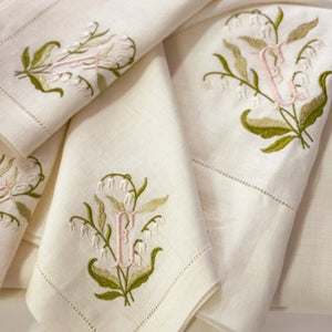 Lily of the Valley Oyster Linen Napkins, Placemats and tablecloths