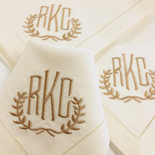 Set of 6 Embroidered Cocktail Napkins with Single Initial Monogram