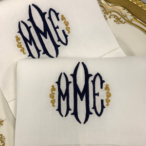 Signature Monogrammed White Linen Napkins- 80 Monogram Styles