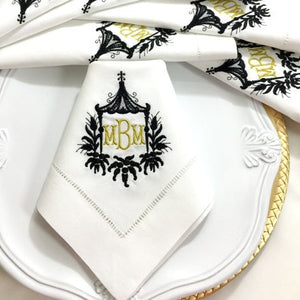 Signature Monogrammed White Linen Napkins- 80 Monogram Styles