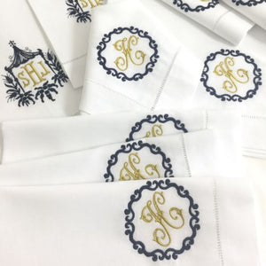 Signature Monogrammed White Linen Napkins- 80 Monogram Styles
